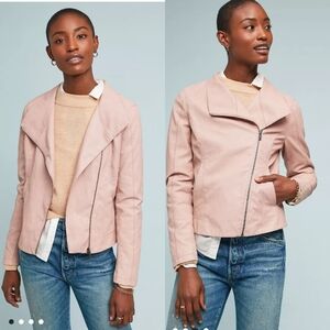 Anthropologie Ett Wa Ripley Faux Leather Moto Jacket Pink Size XL